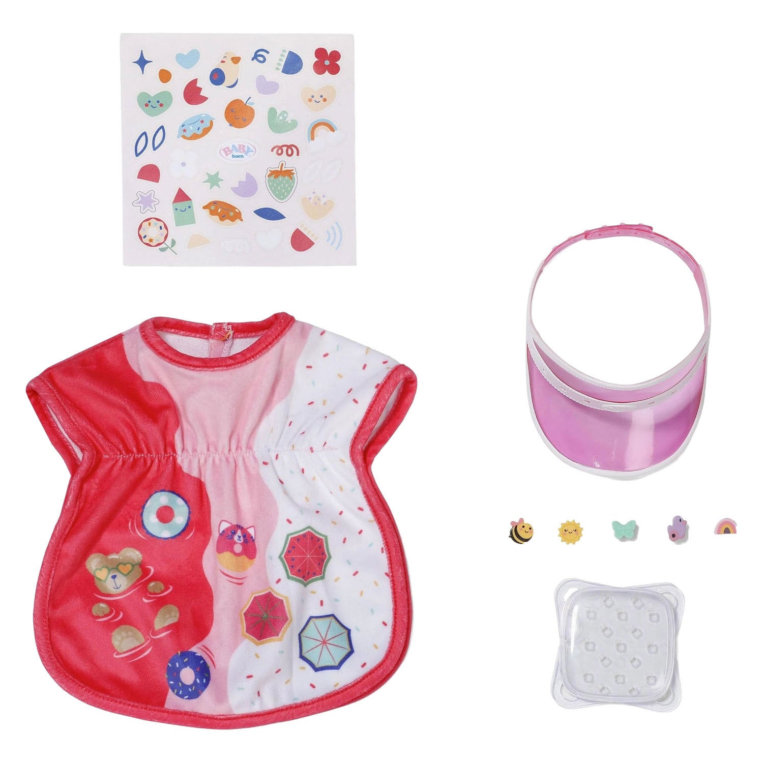Baby born poppen strandoutfit multicolor met zonnebescherming.