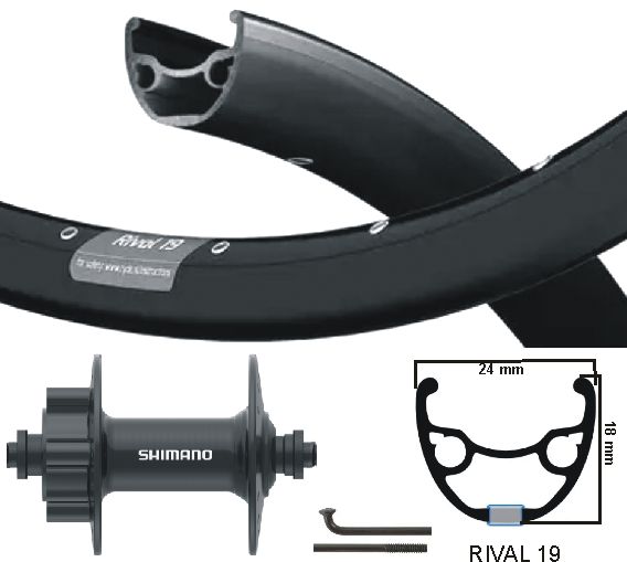 Kgs voorwiel 28 inch (622) rival 19 zwart + spaak zwart schijf