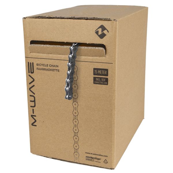 Chaîne M-Wave 9 vitesses 1 2x11 128, grise. 15m en rouleau, dont 10 maillons de liaison