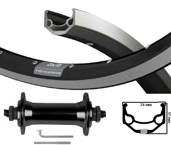 Kgs voorwiel 28 inch (622) velg enkel gebust zwart zilver uitvalnaaf