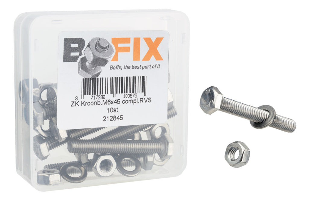Bofix Vork-kroonbout RVS M6-45 compleet (10st)