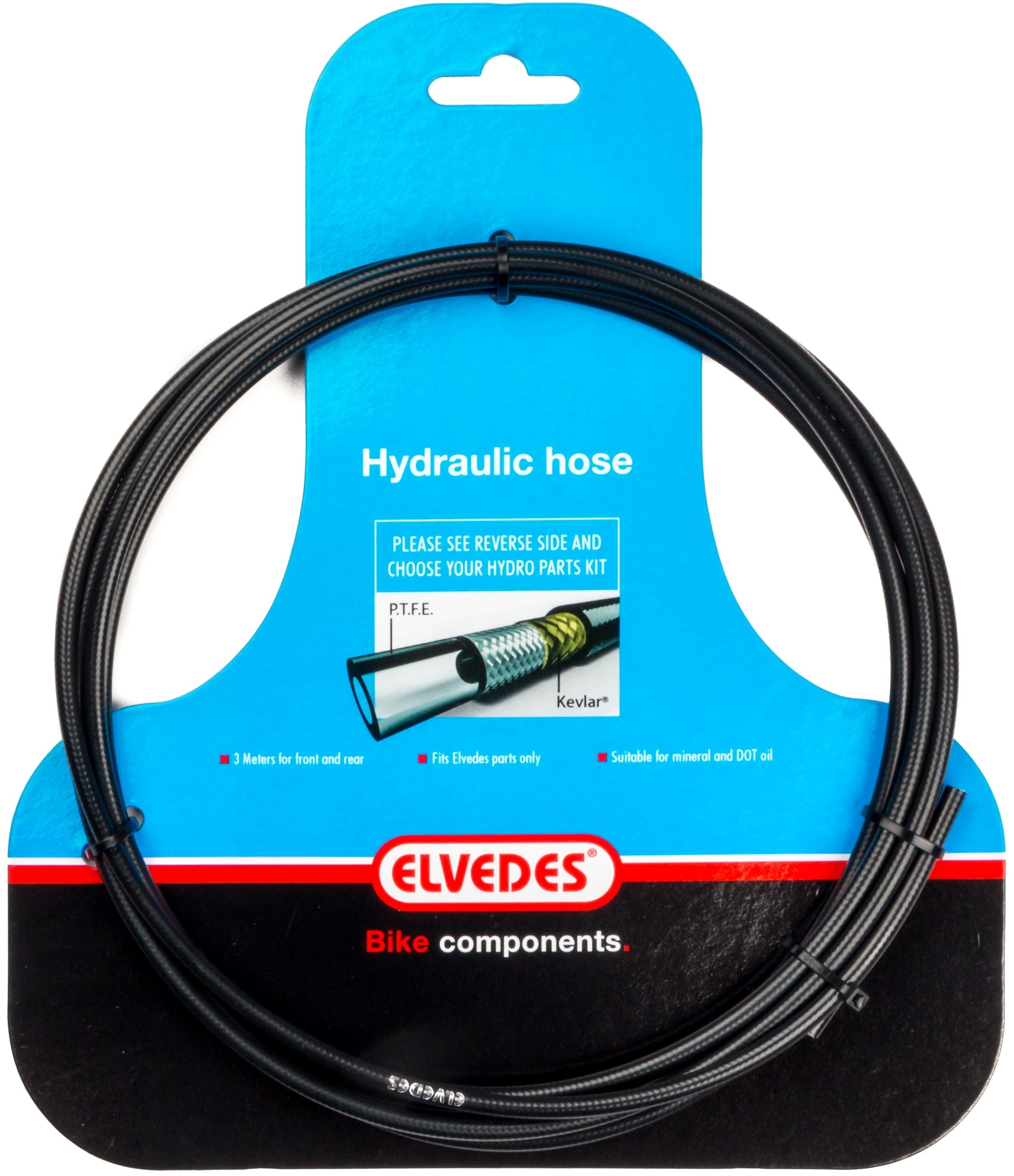 Tuyau hydraulique Elvedes avec revêtement PTFE et protection kevlar - noir (3 mètres sur carte)