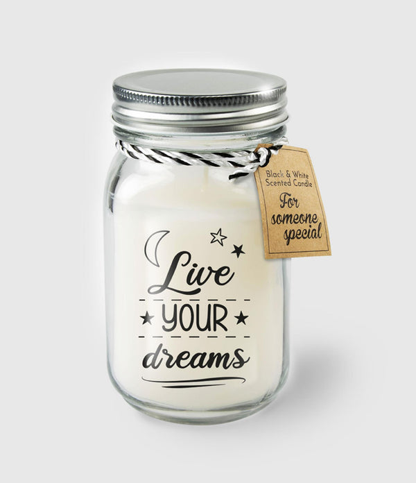 Paperdreams black white scented candles - live your dreams