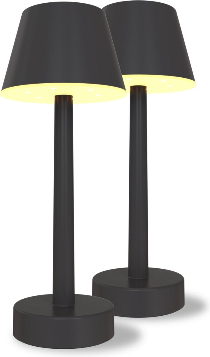 Calex oplaadbare tafellamp lucca - set van 2 stuks - draadloos - dimbaar - warm wit licht rgb - waterdicht - decoratie voor tuin, woonkamer, slaapkamer - sfeerverlichting – zwart