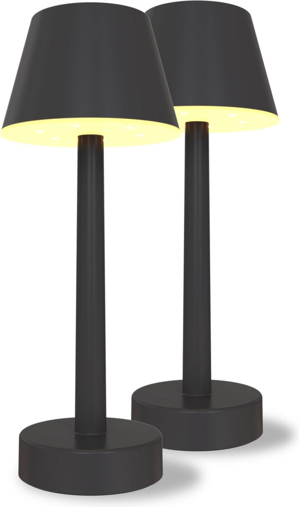 Calex oplaadbare tafellamp lucca - set van 2 stuks - draadloos - dimbaar - warm wit licht rgb - waterdicht - decoratie voor tuin, woonkamer, slaapkamer - sfeerverlichting – zwart