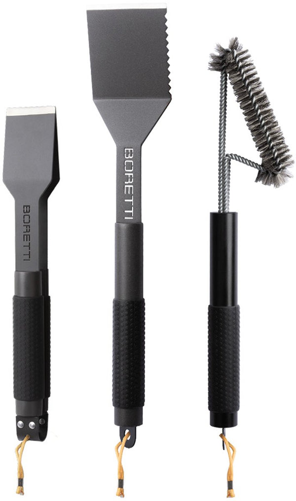 Boretti - barilo 3-delige barbecue set - borstel - tang compact - spatel - anti-slip handvaten - ophangoogjes
