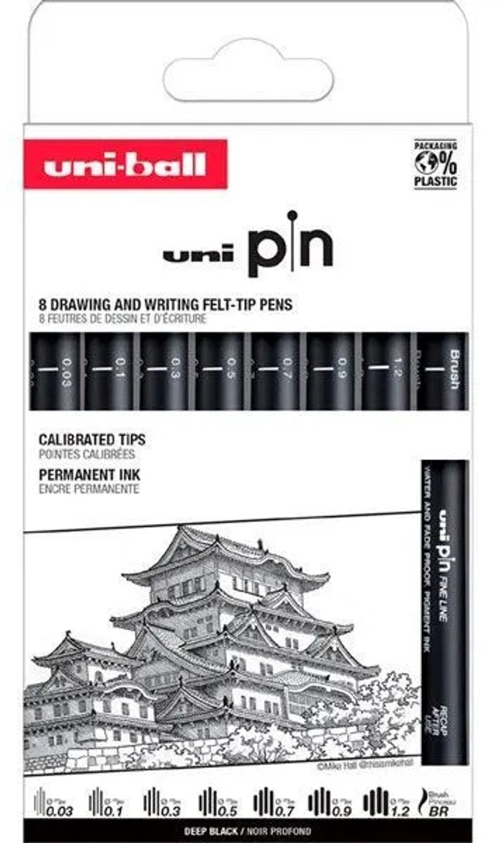 Uni-ball pin set met gekalibreerde punt 8 stuk