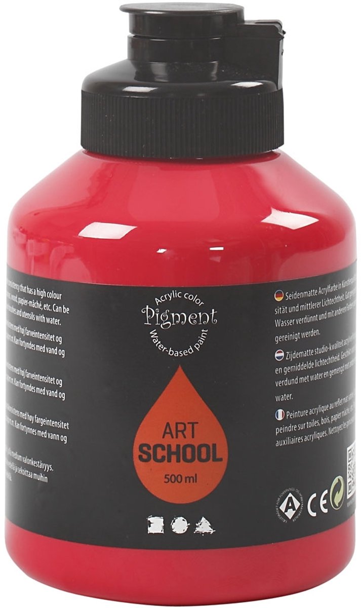 Pigment art school acrylverf – primaire rode verf – acrylaatverf – acrylic paint – hobbyverf – sneldrogend – semi transparant – semi glanzend – – 500 ml