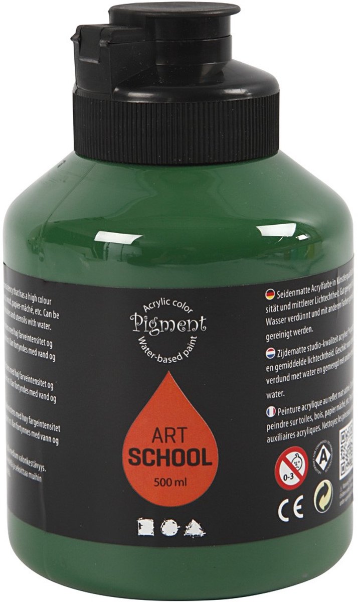 Pigment acrylverf – donkergroene verf – acrylaatverf – acrylic paint – hobbyverf – sneldrogende verf – dekkende verf – waterbasis verf – art school – 500 ml