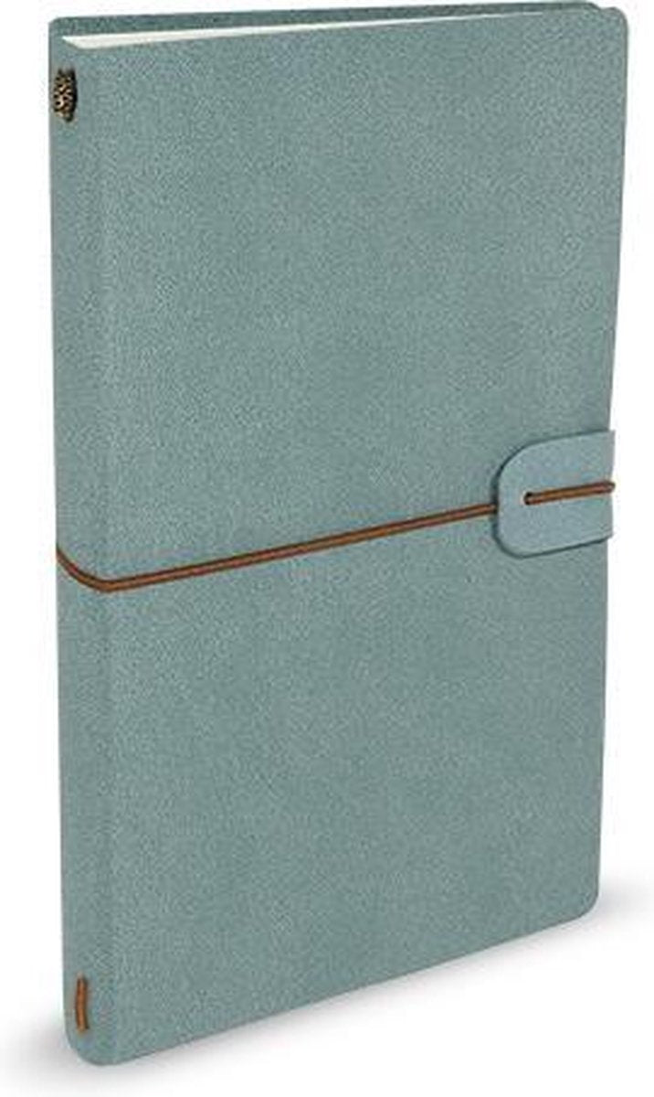 Peter pauper notitieboek - voyager - leder cover - light blue - met koordsluiting - 12x20 cm