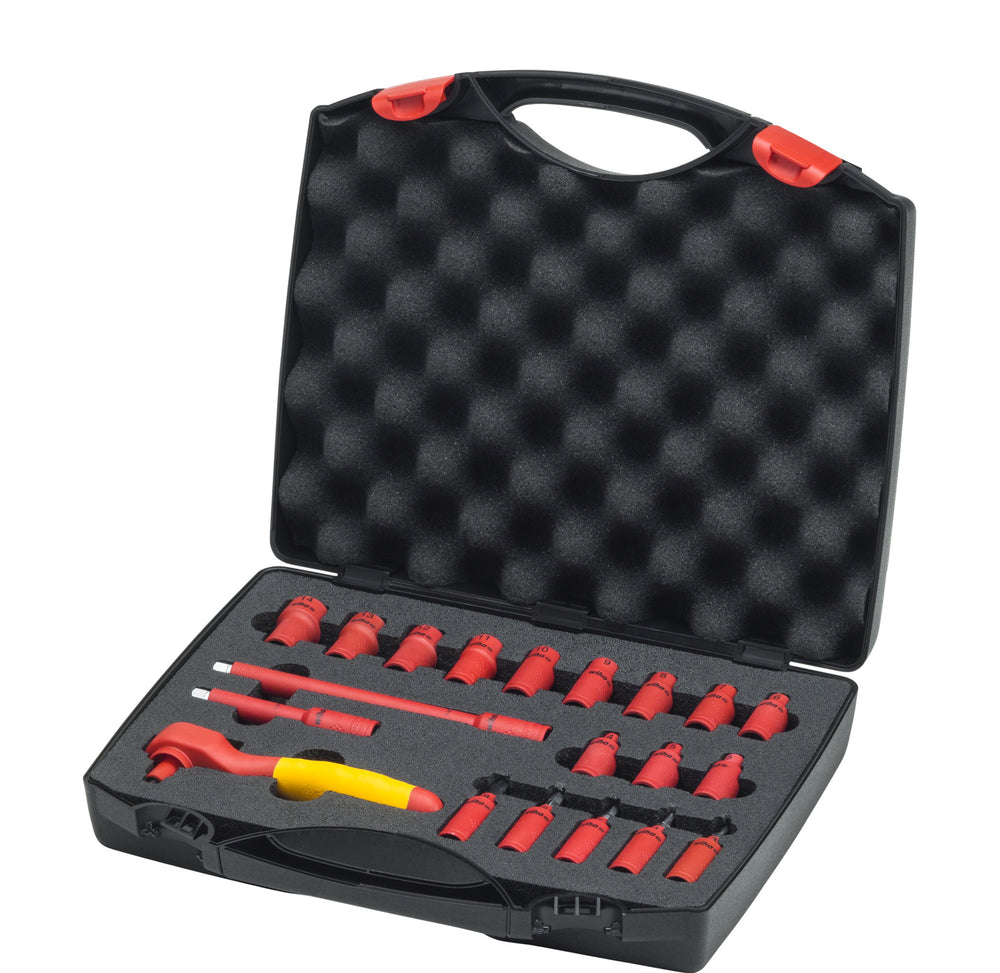 Wiha ratelsleutelset geïsoleerd 1 4 dopsleutel (rood geel, 21-delig incl. koffer)