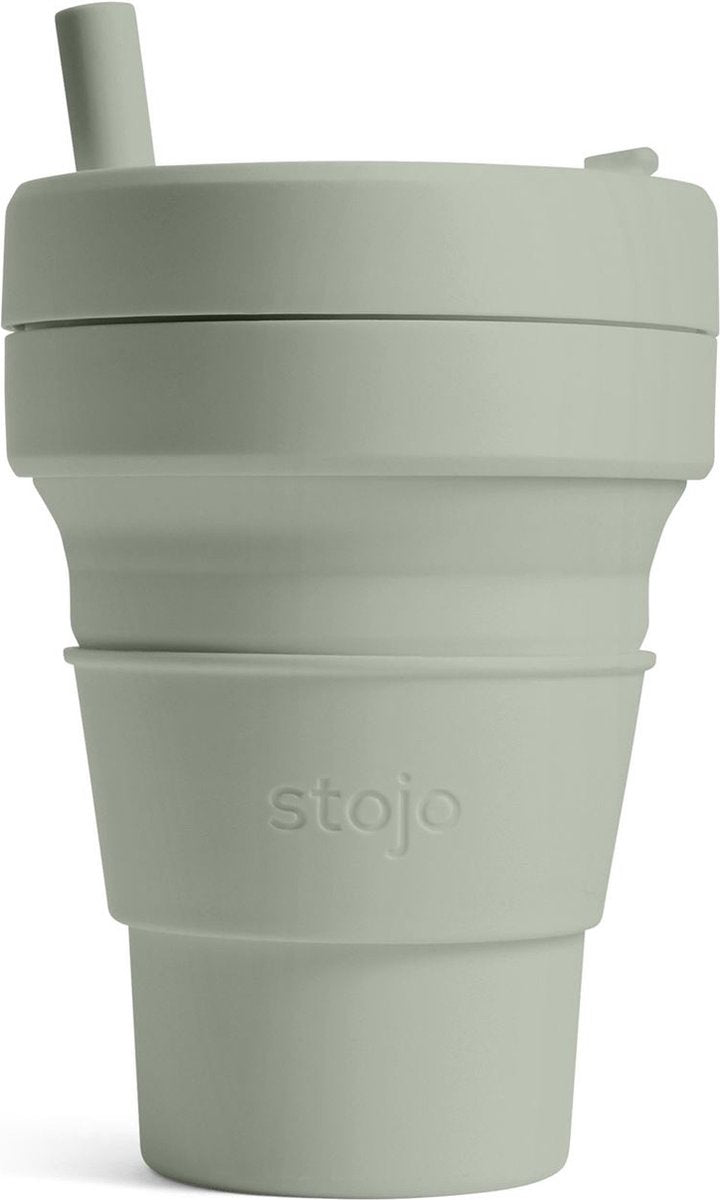 Stojo - biggie cup - koffie theebeker - 470 ml - herbruikbaar - opvouwbaar - sage