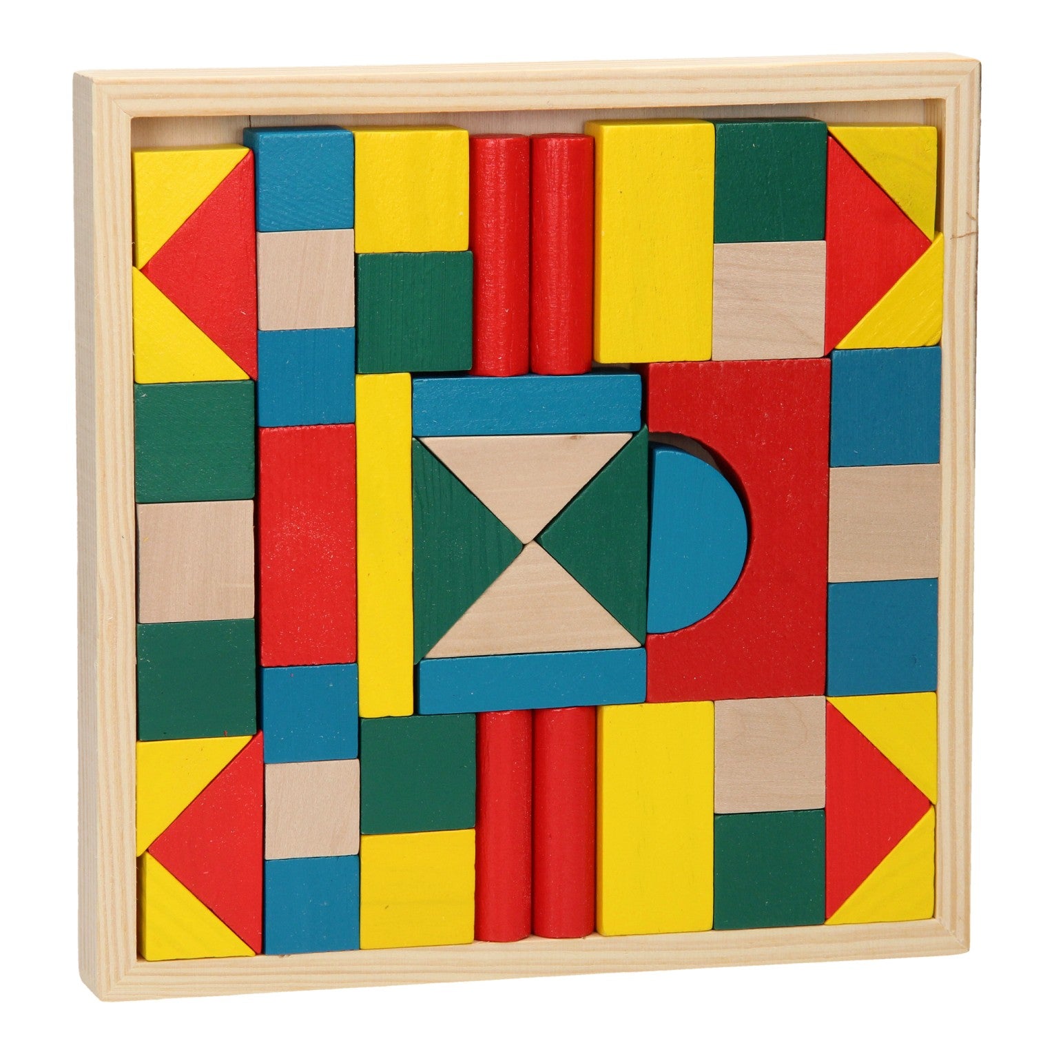 Houten bouwblokken in tray, 48dlg.