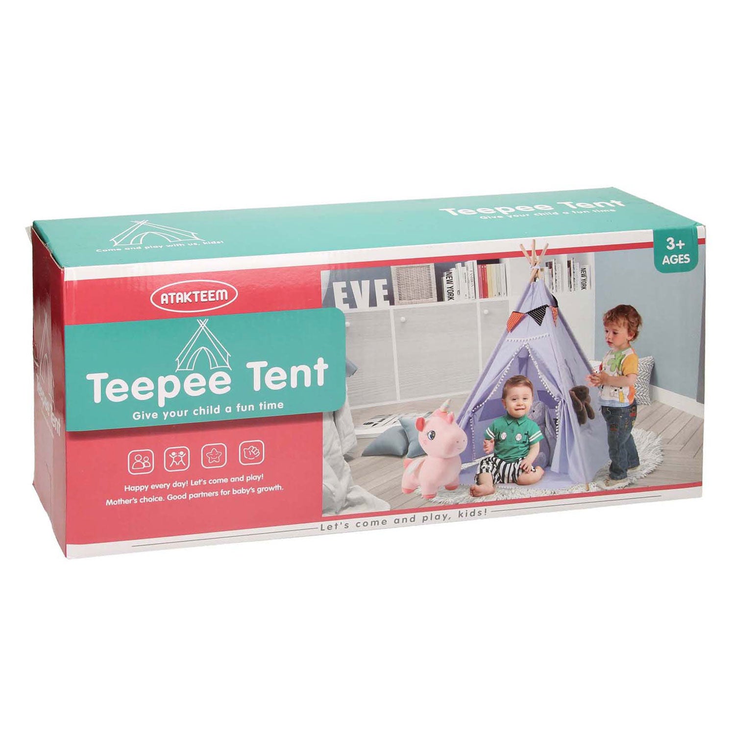 Luxe tipitent blauw met lichtjes, 128cm