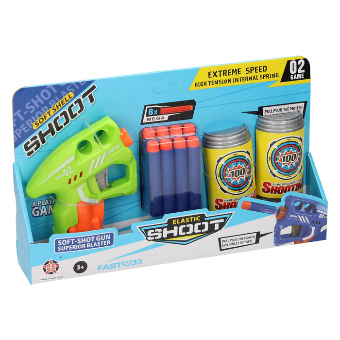 Lobbes pistool met foam pijltjes en blikjes targets