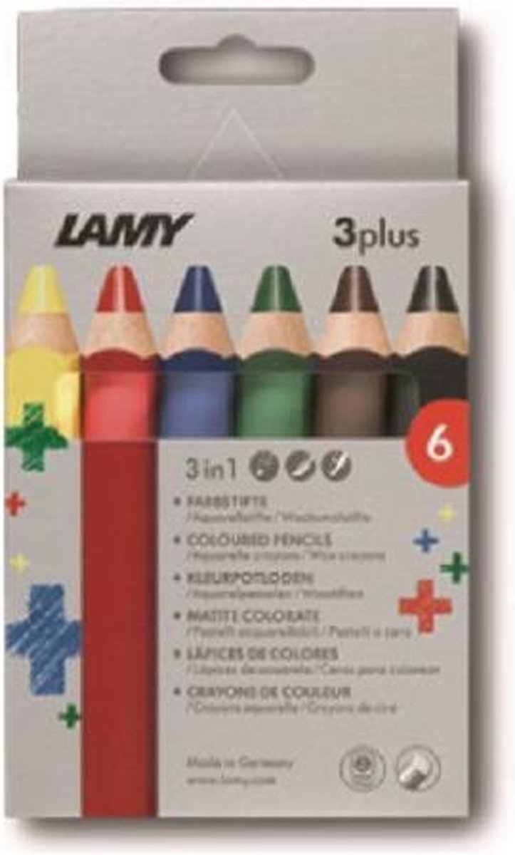 Lamy 3plus kleurpotloden 520 6-delige set – extra dikke mine ø 10 mm, kleurpotloden van cederhout met ergonomische vorm – ideaal voor kinderen vanaf 3 jaar – inclusief vouwdoos