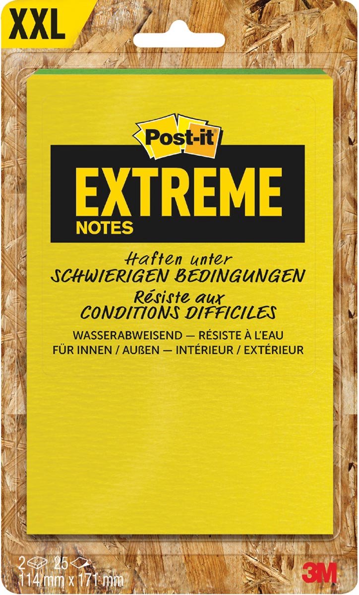 Post-it ® extreme notes | ft 114 x 171 mm | 2 blokken van 25 blaadjes | geassorteerde kleuren