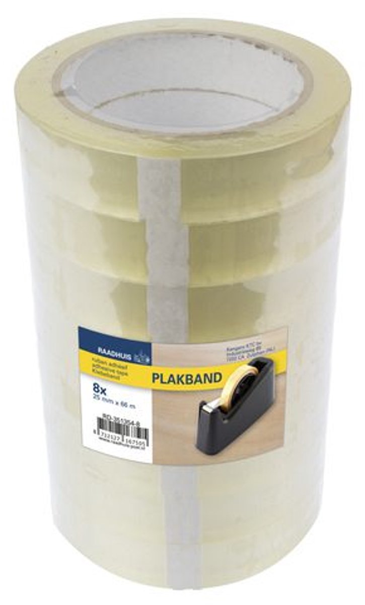Raadhuis plakband - 25mm x 66m - pp transparant - krimp a 8 rollen