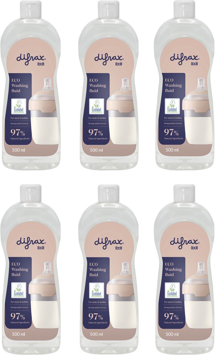 Difrax lovi eco afwasmiddel - 6 stuks - babyproducten - babyflessen, fopspenen - geurvrij - ph-neutraal