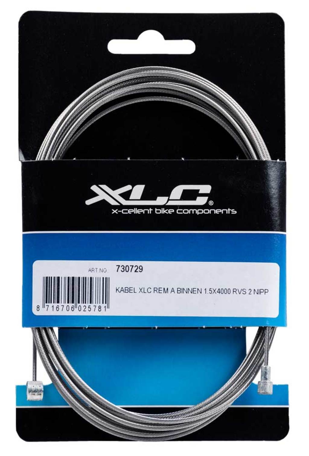 Xlc kabel rem a binnen 1.5x4000 rvs 2 nipp