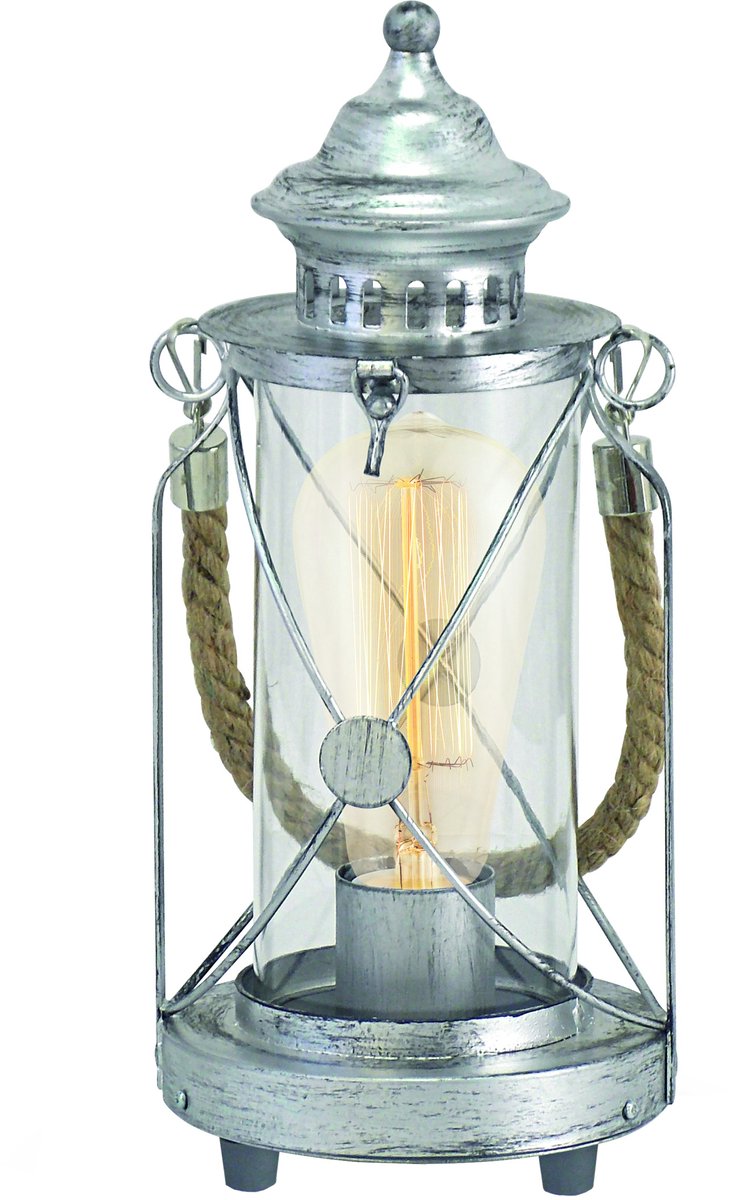 Eglo vintage bradford - tafellamp - 1 lichts - antiek zilver - helder glas