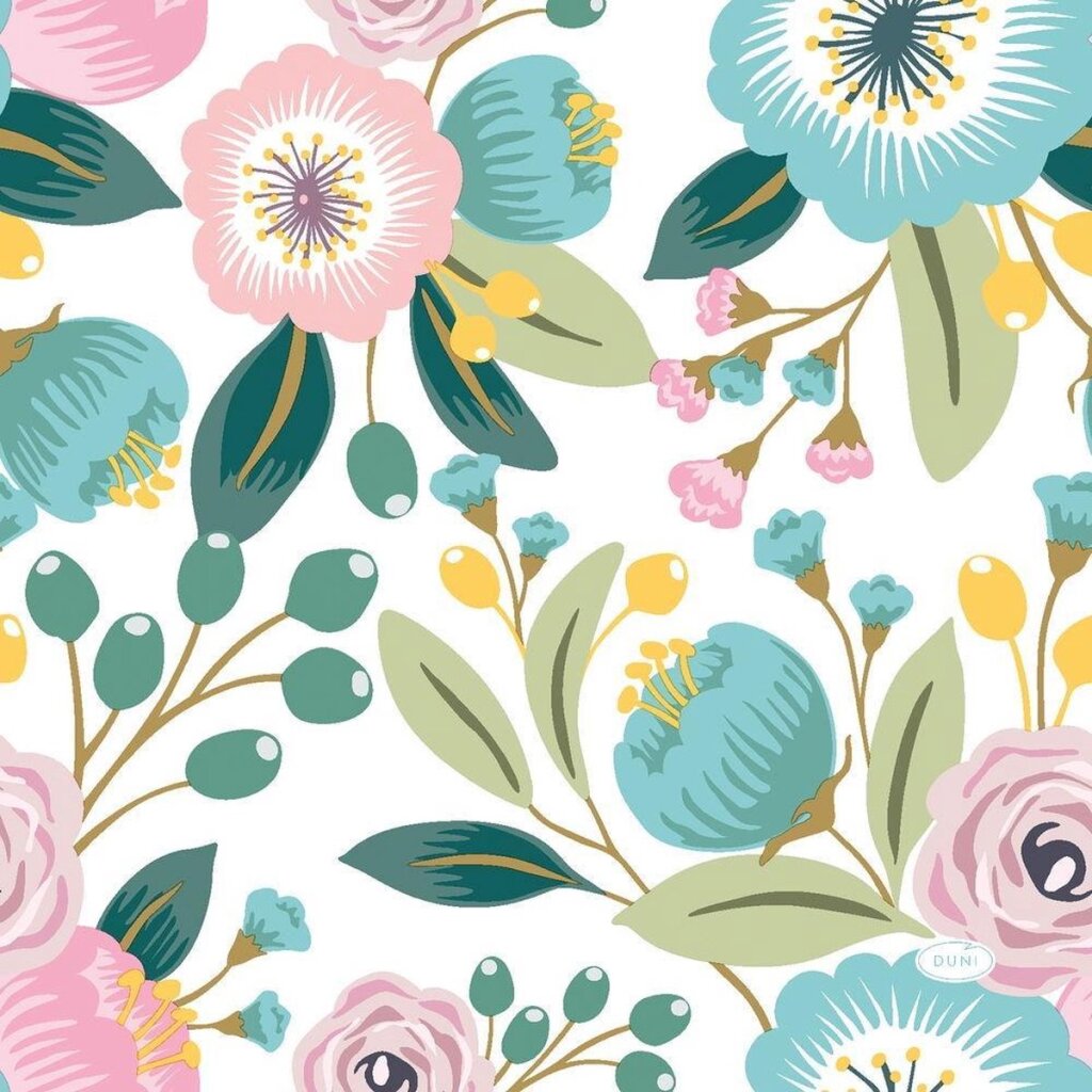 Duni servetten bloesems 3-laags 33x33cm papier blauw 20 stuks