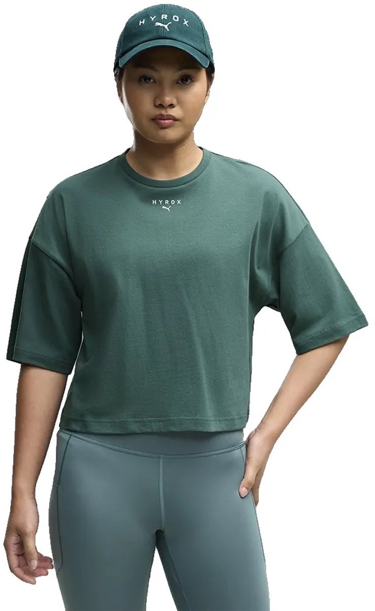 Puma x hyrox cropped lifestyle t-shirt met korte mouwen groen l vrouw