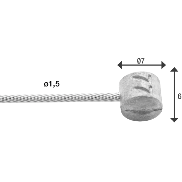 Rem binnenkabel elvedes 2 000 mm 1×19 draads RVS ø1,5mm met t-nippel ø7 × 6mm