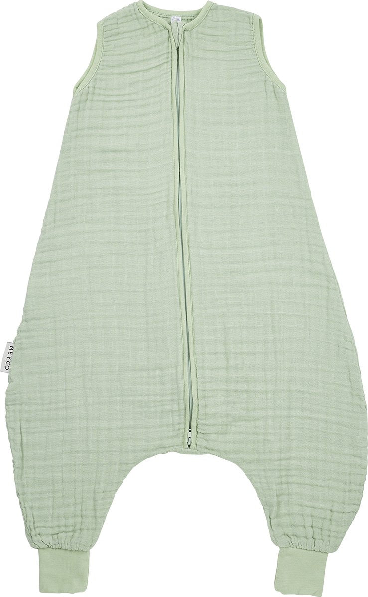 Meyco baby uni baby zomer slaapoverall jumper - pre-washed hydrofiel - soft green - 80cm - 0.5 tog
