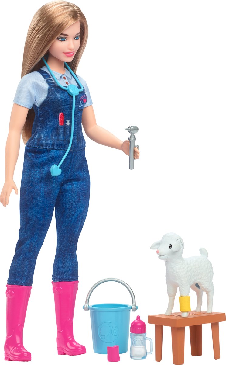 Barbie 65 jaar veearts set - 28 cm - met lammetje - pop