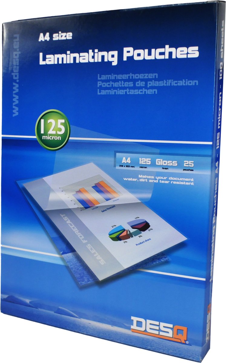 Desq ® lamineerhoes | a4 | 125 micron | glanzend | 25 stuks | 303 x 216 mm | premium | 71243
