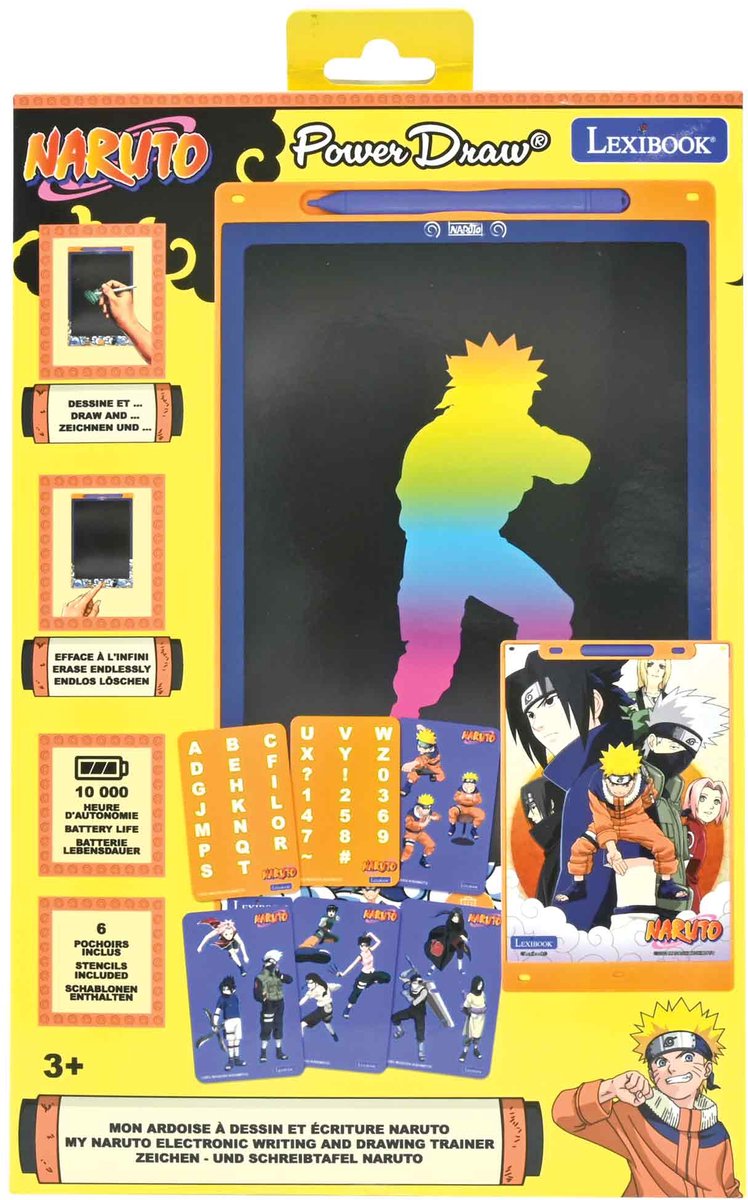 Lexibook naruto 11’’ meerkleurige leer- en teken-e-ink-tablet met sjablonen