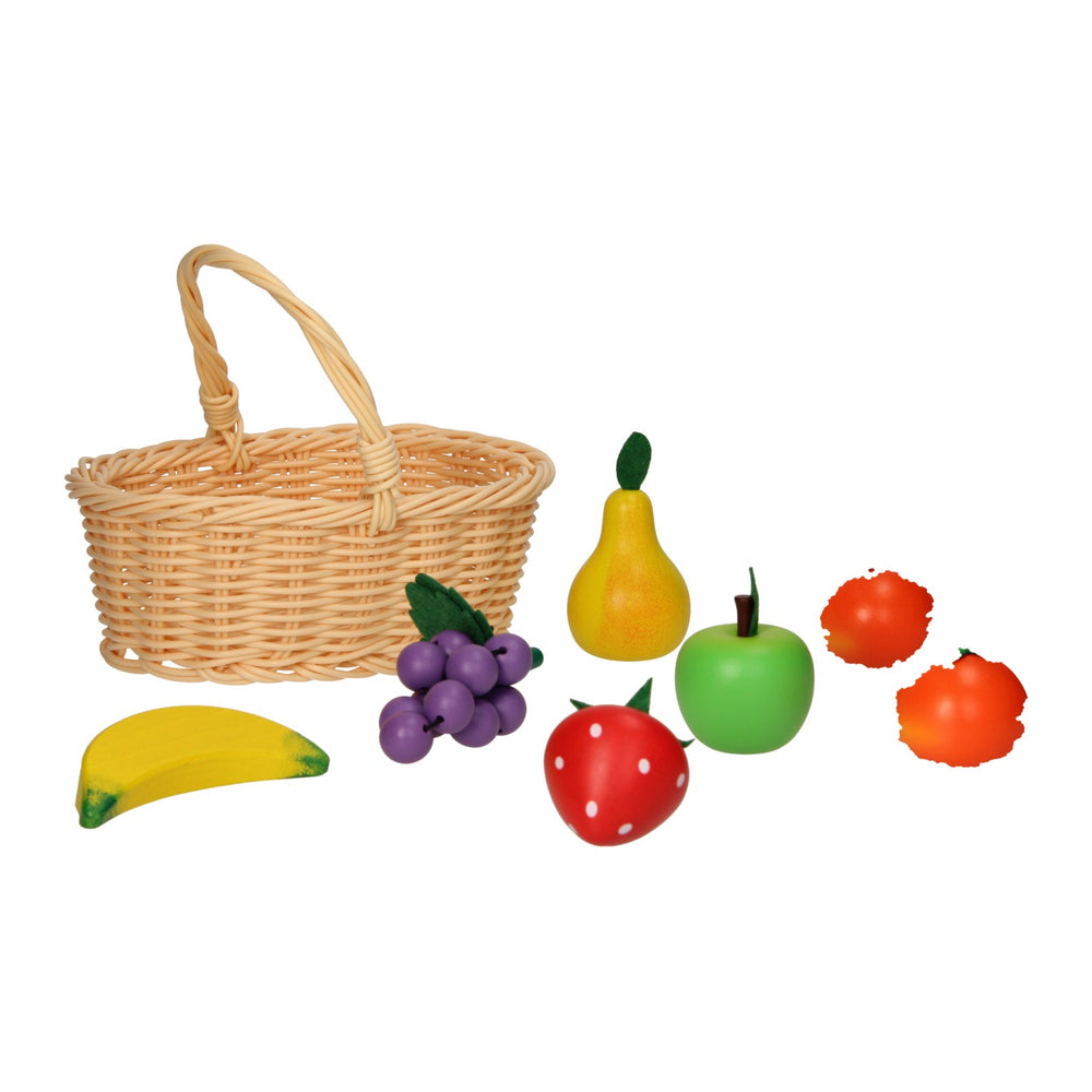 Pic houten fruit in knickmand, 7dlg.
