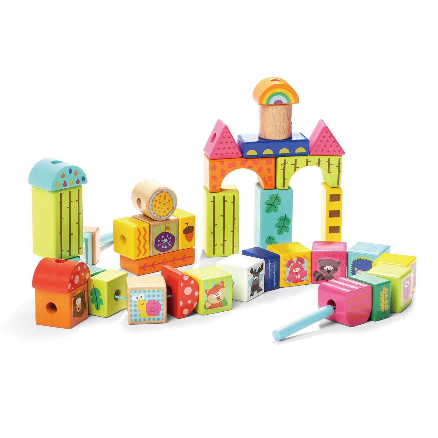 Houten Rijgblokken Bosdieren, 38dlg.