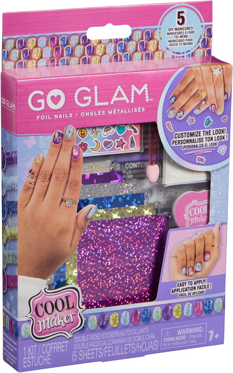 Cool maker go glam folienagelset met 6 vellen glinsterende folie en nagelstickers voor 5 doe-het-zelfmanicures knutselspeelgoed