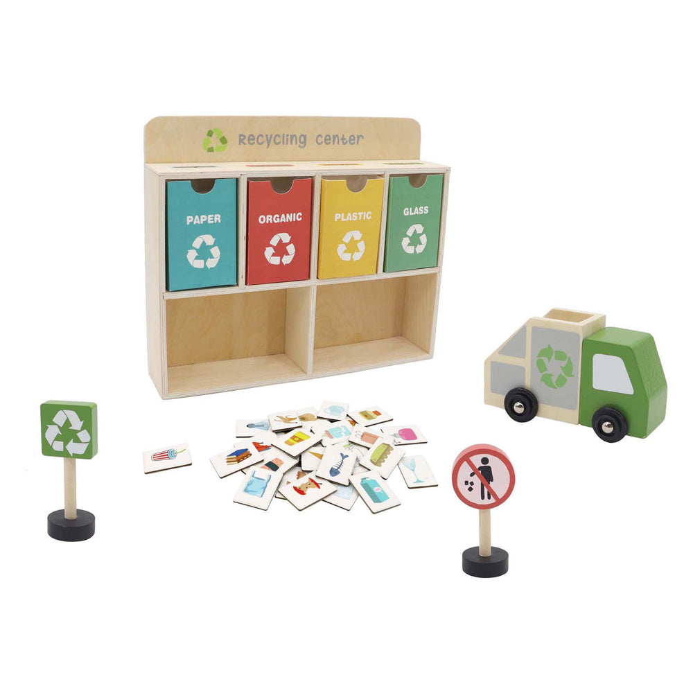 Houten recyclingcentrum speelset