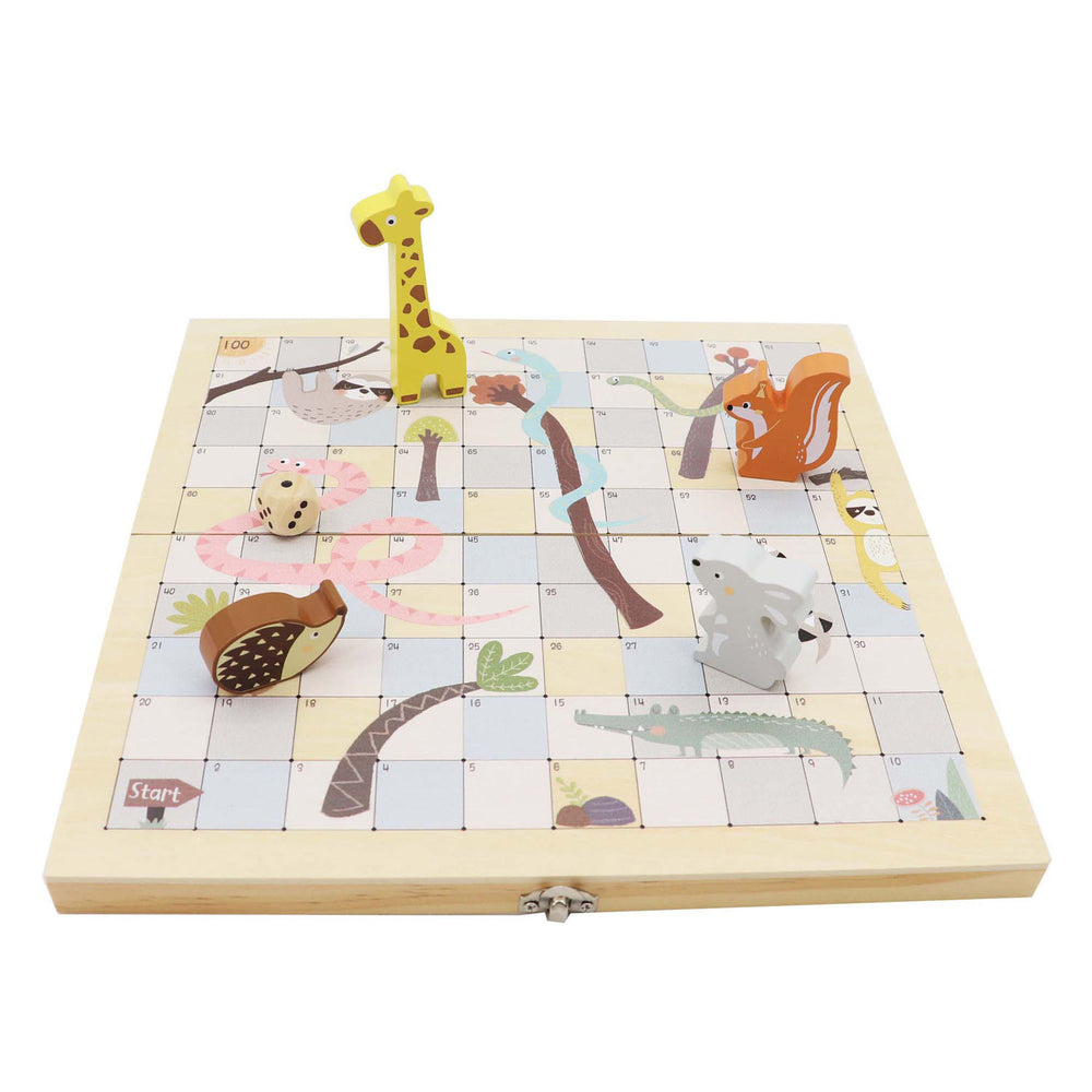 Houten slangen en ladders spel