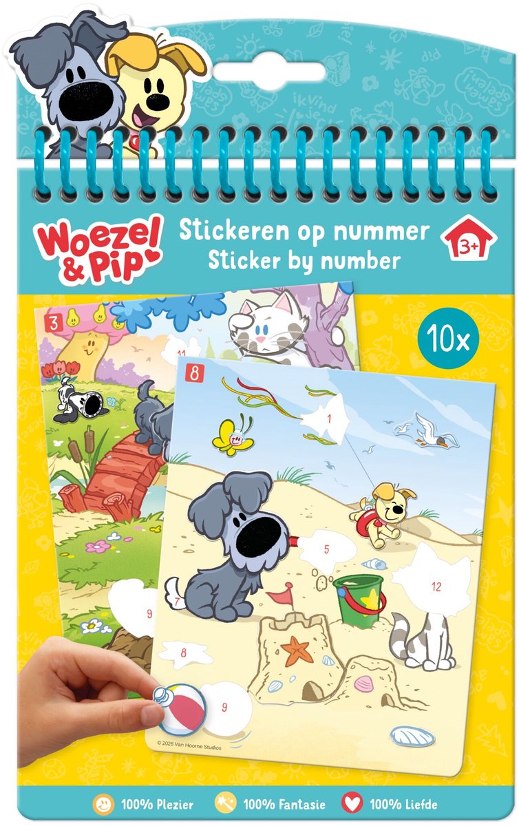 Bambolino woezel pip sticker sticker by number boek - educatief speelgoed junior vanaf 3 jaar stickeren en kleuren - stickeren op nummer