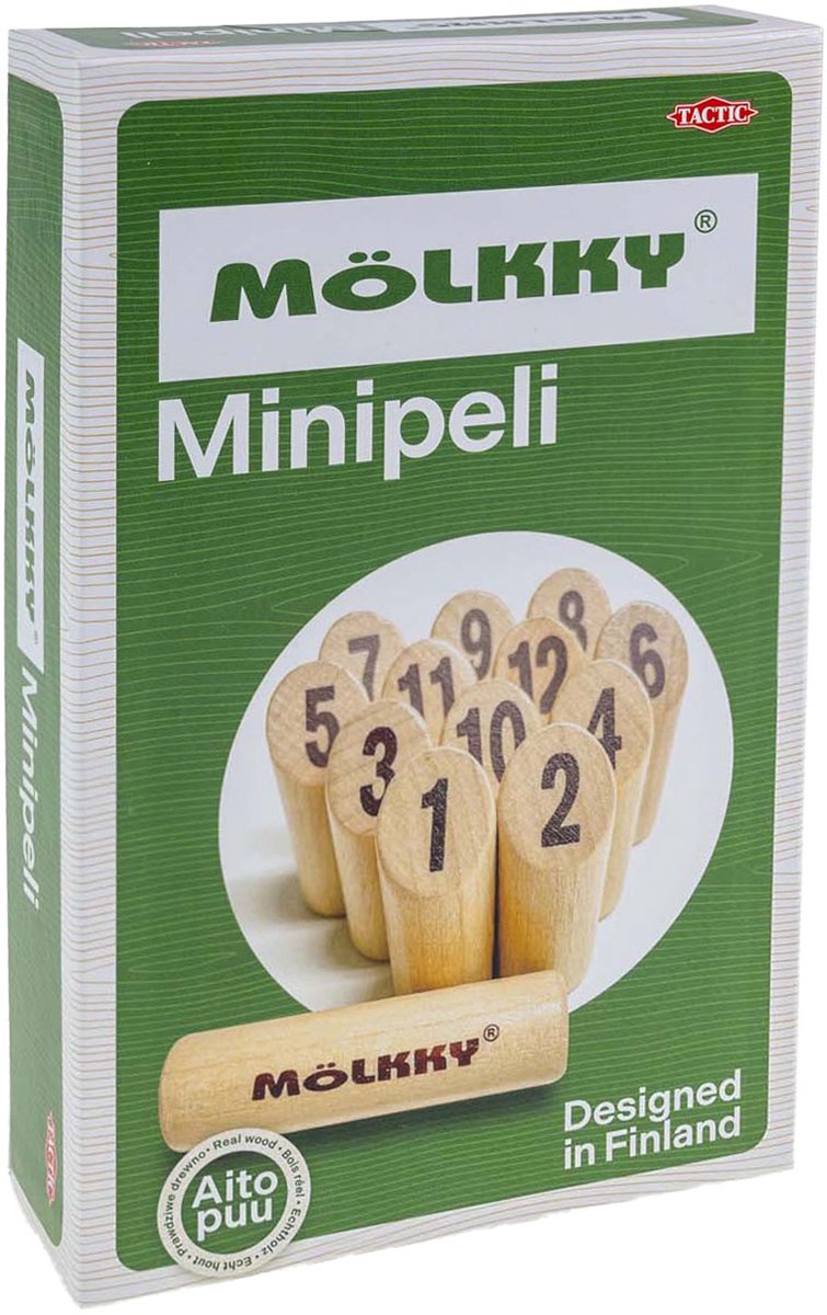 Tactic mölkky mini – vang- en werpspel - origineel fins houten werpspel in mini formaat – duurzaam berkenhout – met gratis score-app