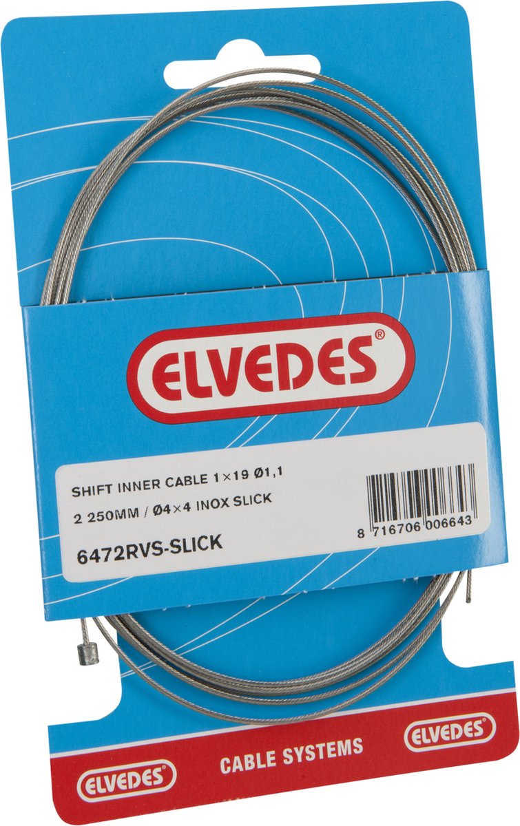 Schakel binnenkabel Elvedes 2250mm RVS Slick ø1,1mm Shimano SRAM N-nippel (op kaart)