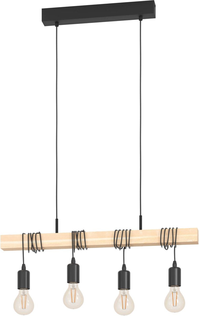 Eglo townshend hanglamp - e27 - 70 cm - zwart bruin - fsc hout