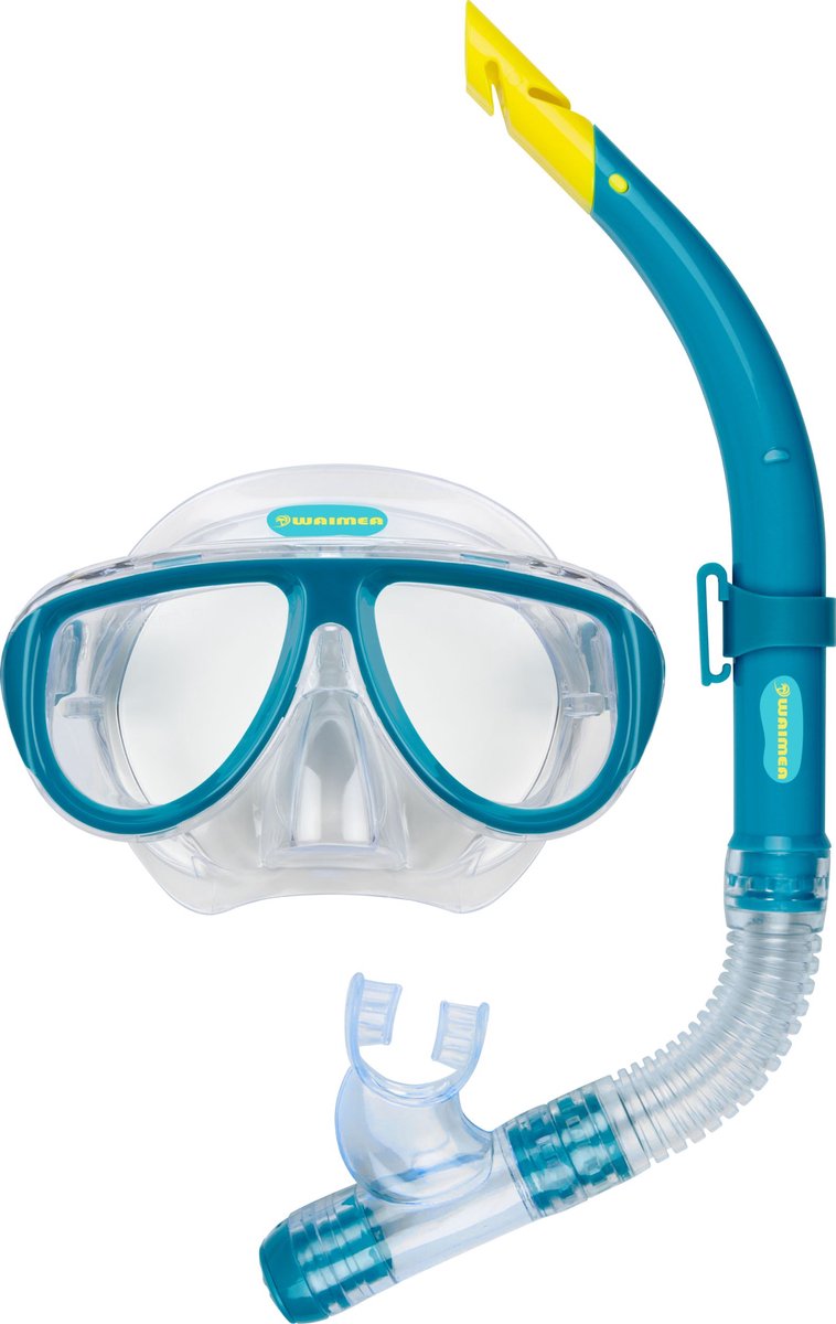 Waimea duikbril met snorkel - volwassenen - blauw - lens gehard glas