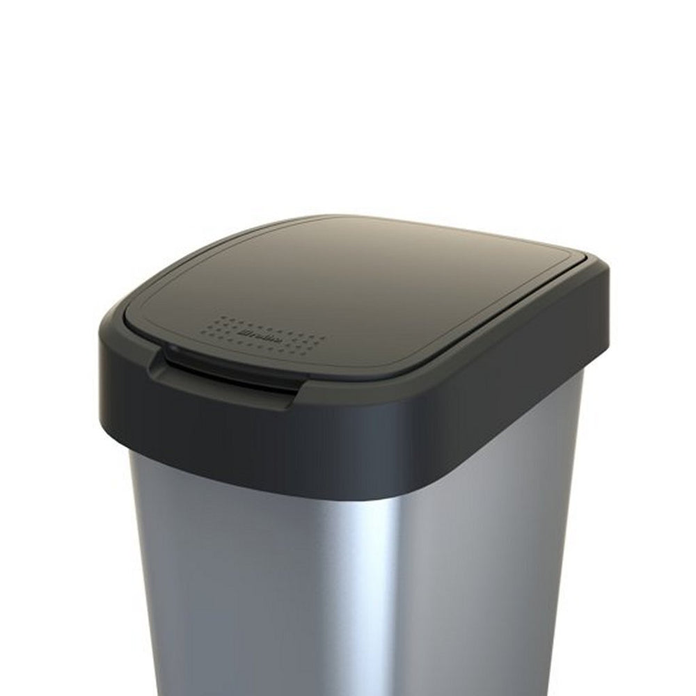 Rotho twist afvalbak met swingdesksel 50l - zilvermetaalkleurig - bpa-vrij - incl 6 sticker voor diverse afvalstromen