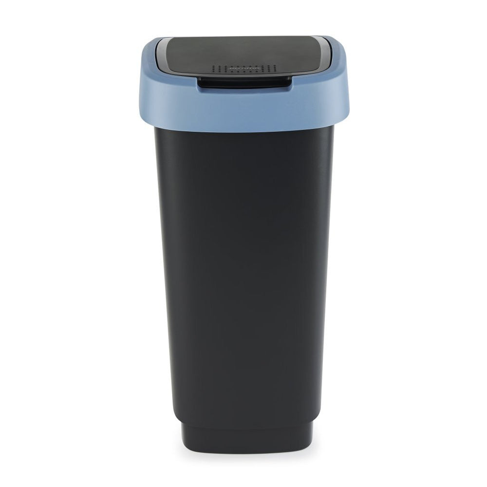 Rotho twist afvalbak met swingdesksel 25l - zwart blauw - bpa-vrij - incl 6 sticker voor diverse afvalstromen