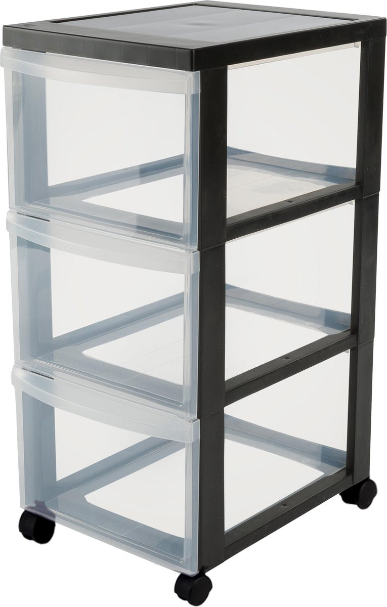 Iris design chest ladekast - 3 diepe lades - kunststof - zwart transparant