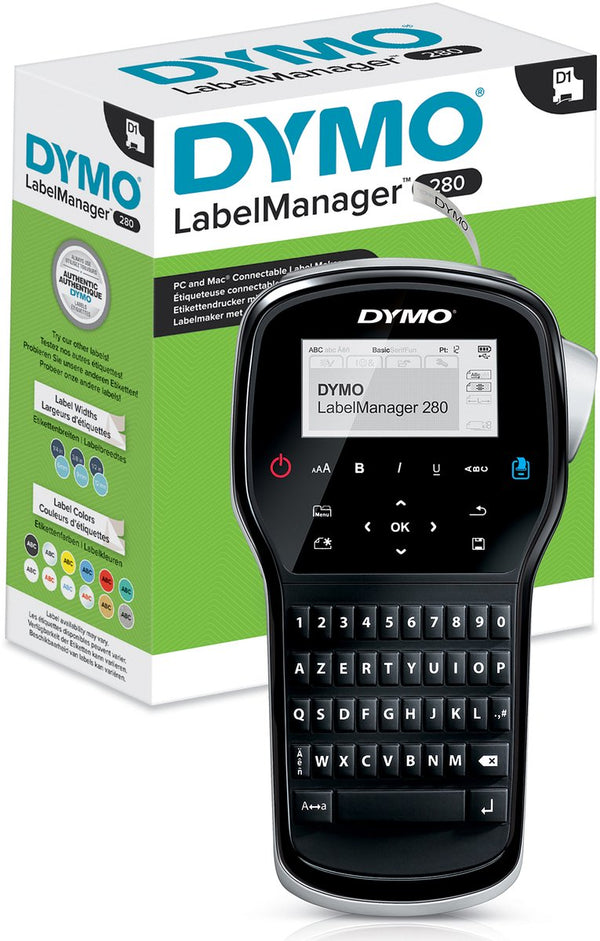 Dymo labelmanager 280-labelmaker | oplaadbare, draagbare labelprinter met azerty-toetsenbord | inclusief zwart-wit d1-labeltape (12 mm) | voor thuis en op kantoor