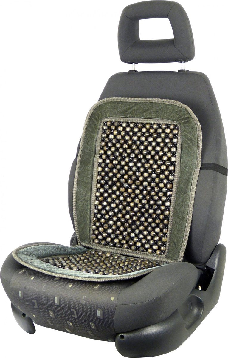 Carpoint kralenkussen deluxe – zwart grijs – universeel – houten kralen – ventilerend – voor auto stoel