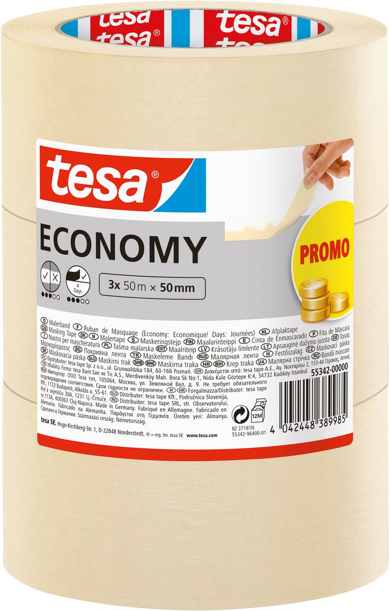 Tesa afplaktape universal schilderstape beige voor bijna alle ondergronden – afplakband 3x50m x 50mm