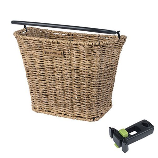 Basil Bremen Rattan Look KF - bicycle basket - front - including Basil KF Ahead stem holder - light brown