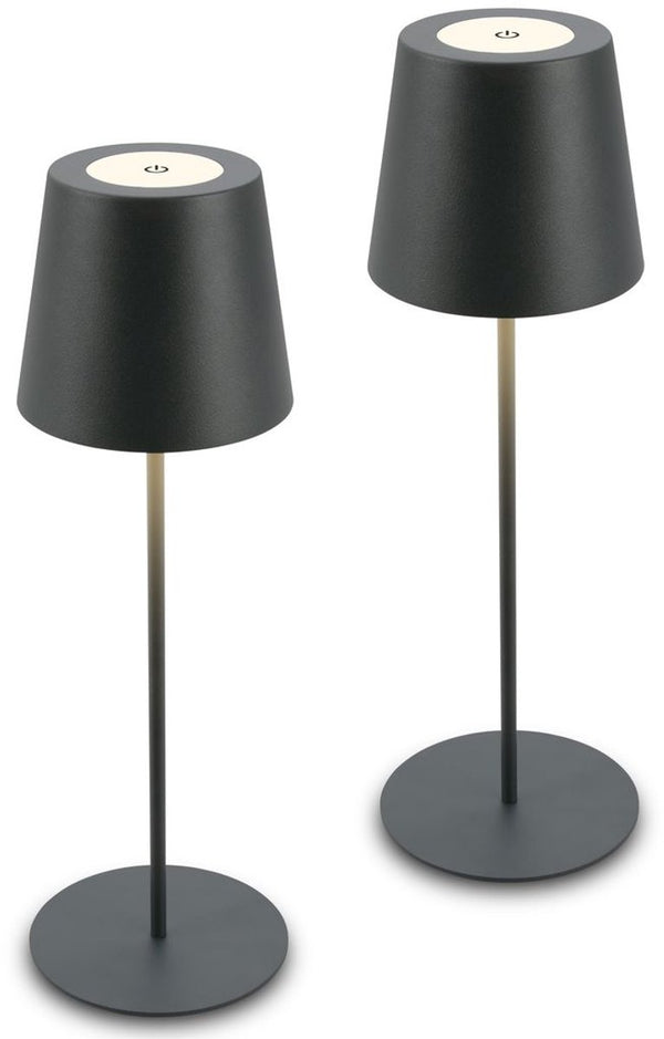 Briloner - set van 2 tafellampen - oplaadbar buitenlampen - ip44 - warm wit licht 2.700 k - dimbaar - met usb - antraciet - 12 x 36 cm